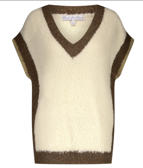 Red Button Sleeveless Contrast Rib