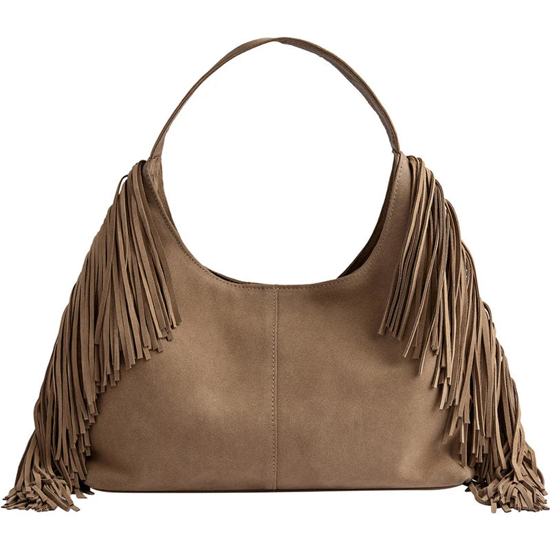 DEPECHE Suede shoulderbag with fringes