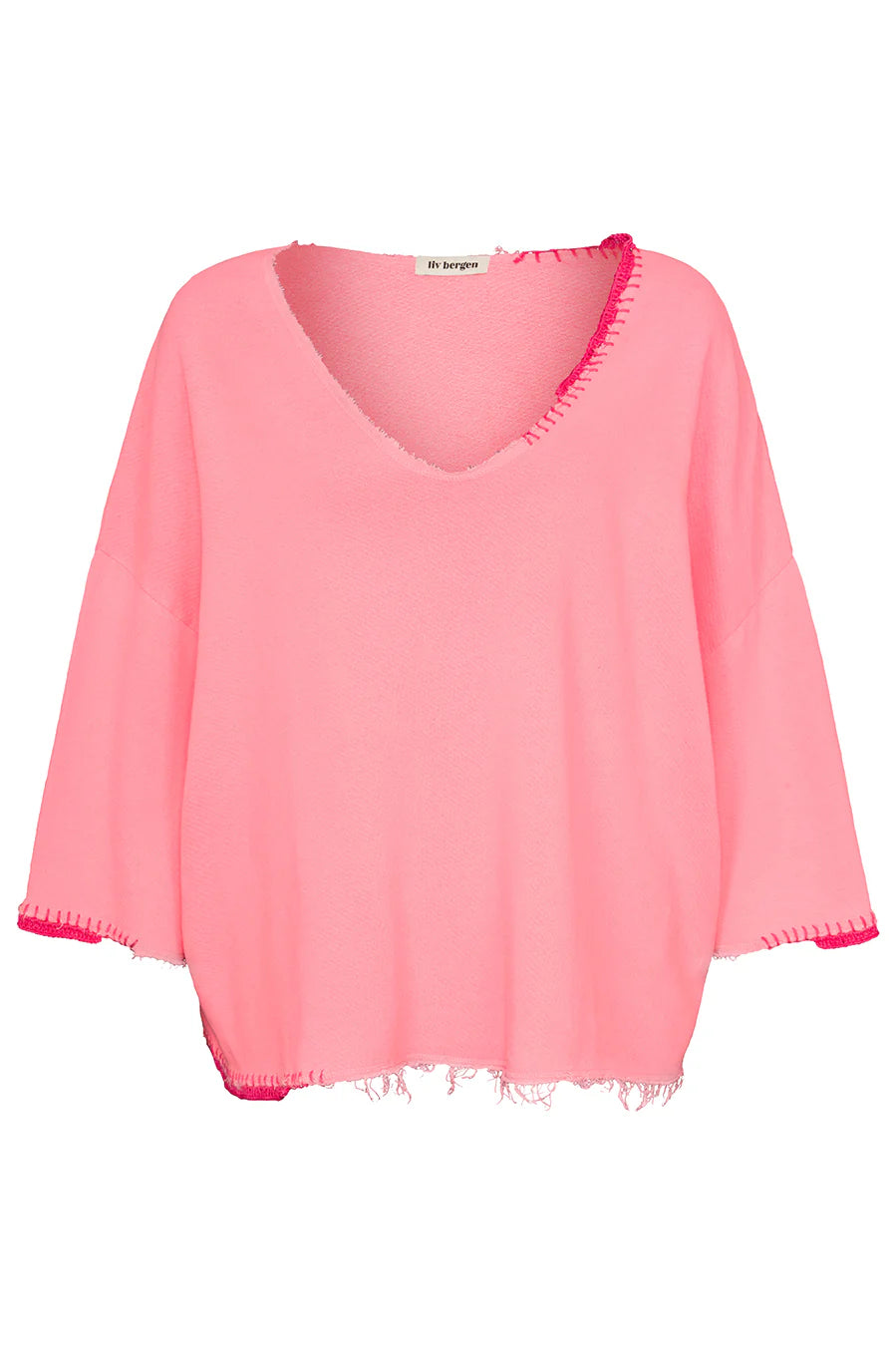 liv bergen Sweater hand stitched in neon coral
