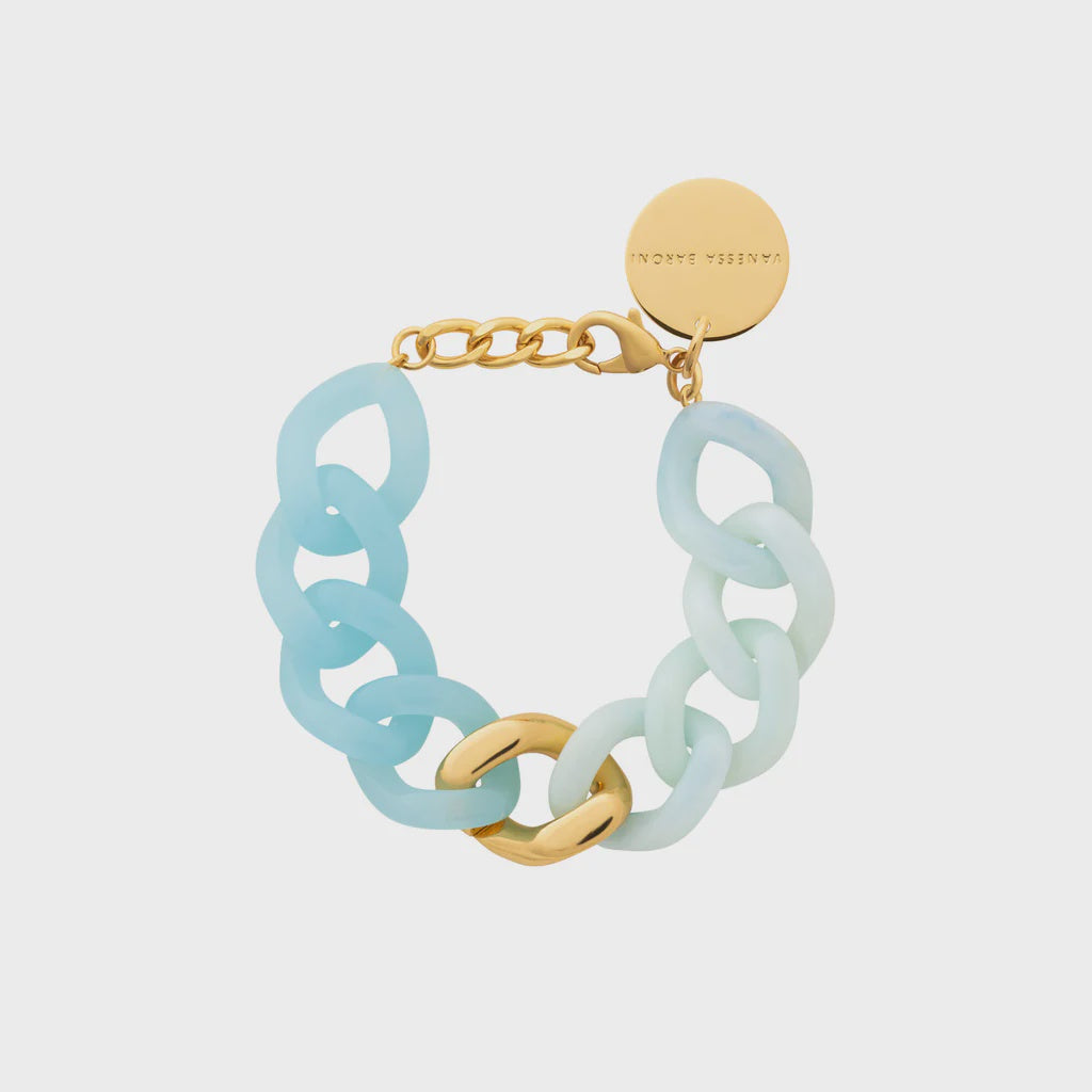 Vanessa Baroni Flat Chain Bracelet 2 color w gold cloud marble - opaline blue
