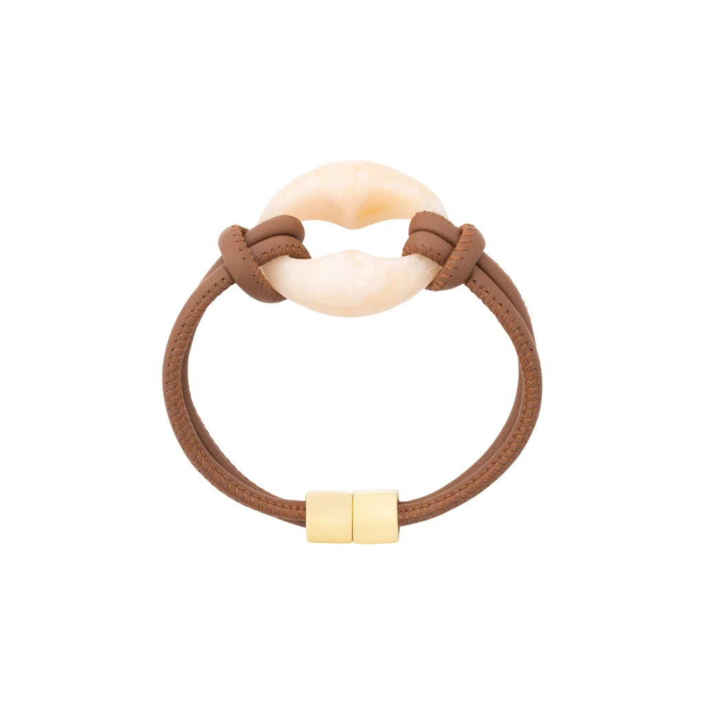 Vanessa Baroni Turtle Leather Bracelet brown - latte marble