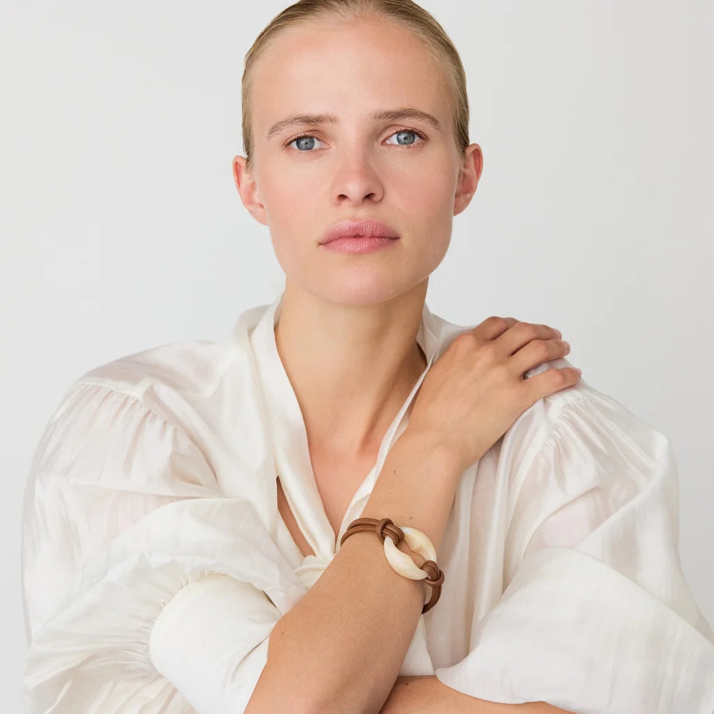 Vanessa Baroni Turtle Leather Bracelet brown - latte marble
