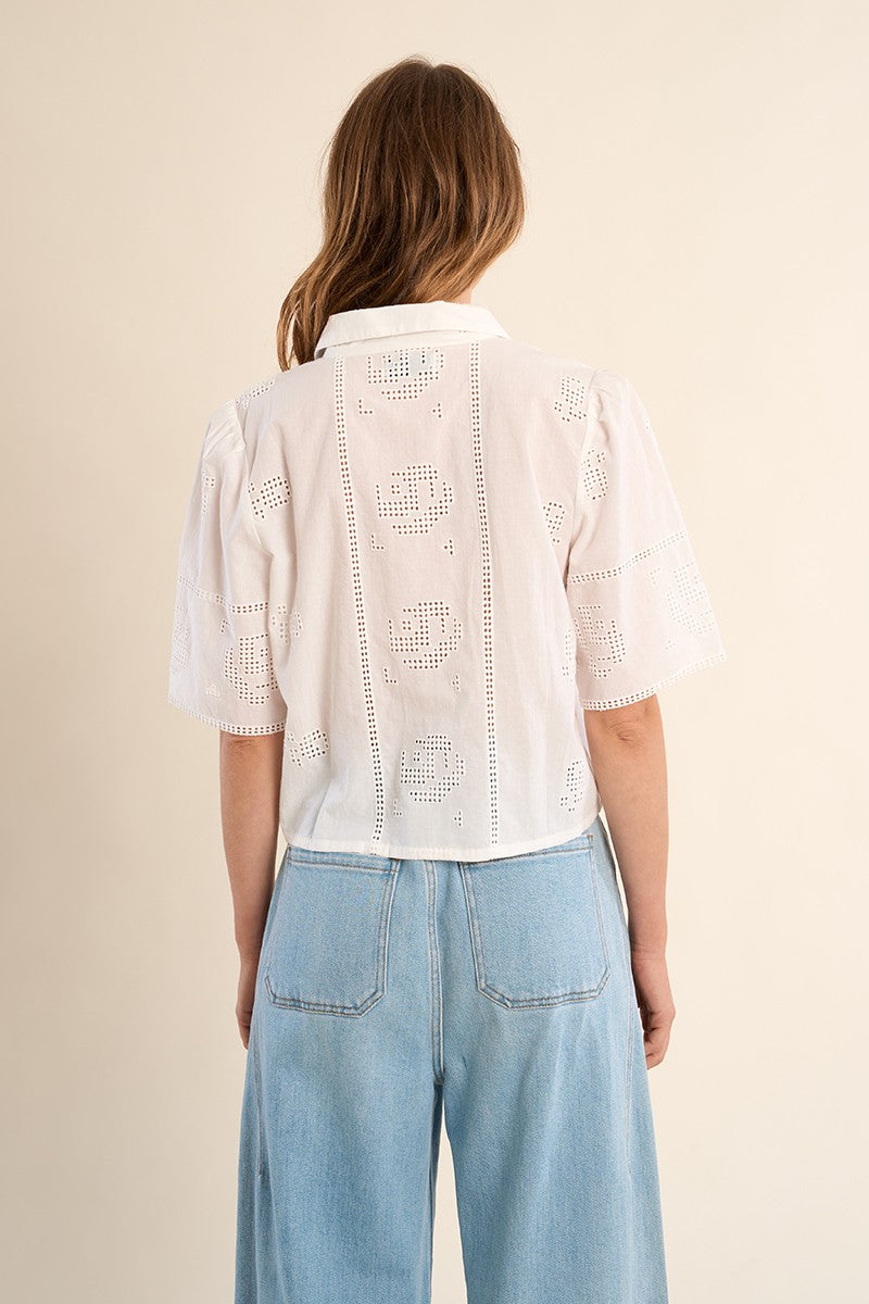 Molly Bracken Cotton shirt, openwork embroidery