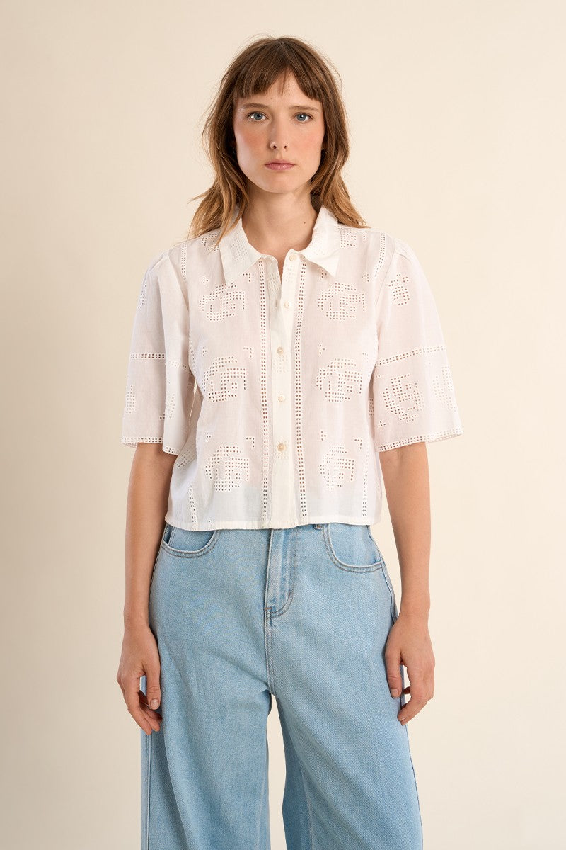 Molly Bracken Cotton shirt, openwork embroidery
