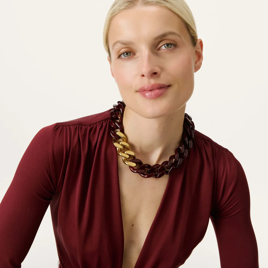 Vanessa Baroni Flat Chain Necklace with gold dark brown marble