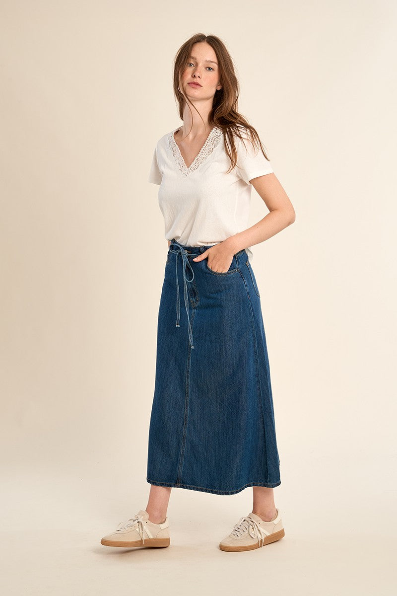Molly Bracken Long denim skirt, knotted