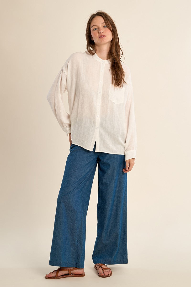 Molly Bracken Mandarin collar shirt, open at the back