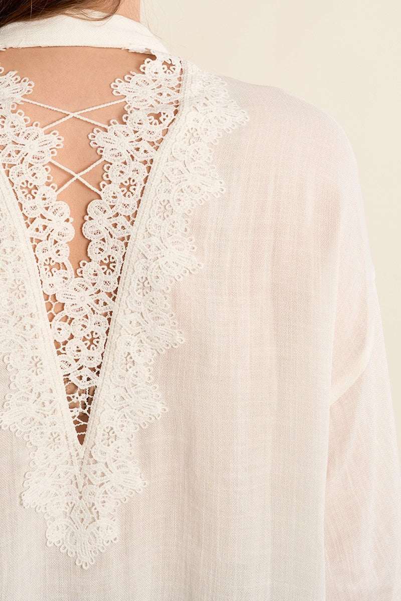 Molly Bracken Mandarin collar shirt, open at the back