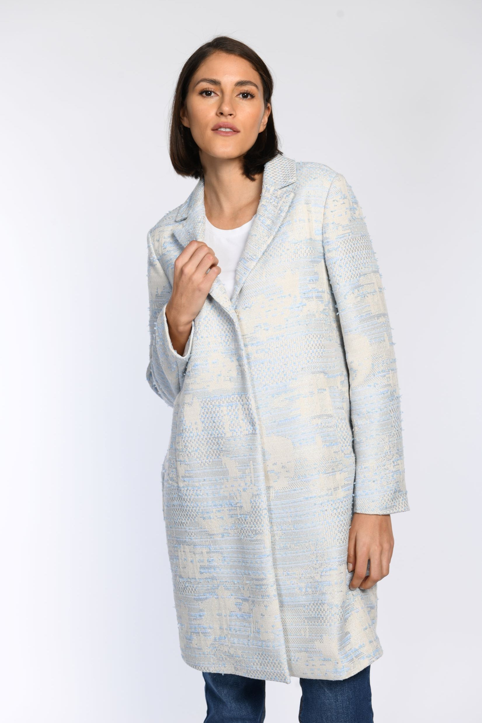 White Label Lightweight jacquard coat with lapel collar
