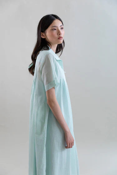 Psophia FLUID MIDI DRESS IN SHEER ORGANZA WHITH FLORAL APPLIQUÉ