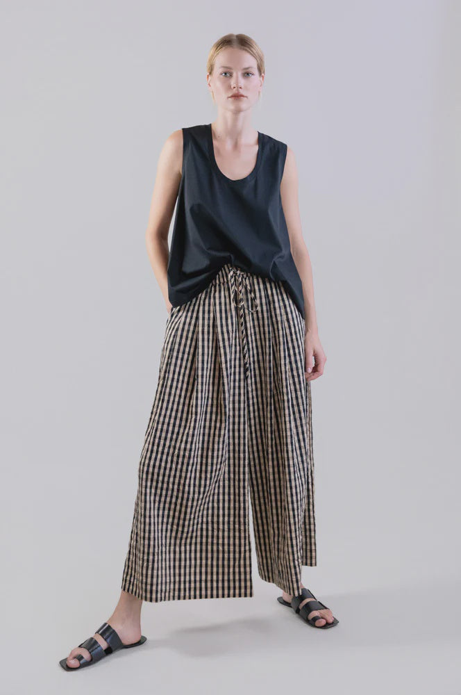 Psophia MINI GINGHAM WIDE-LEG PANTS WITH DRAWSTRING WAIST