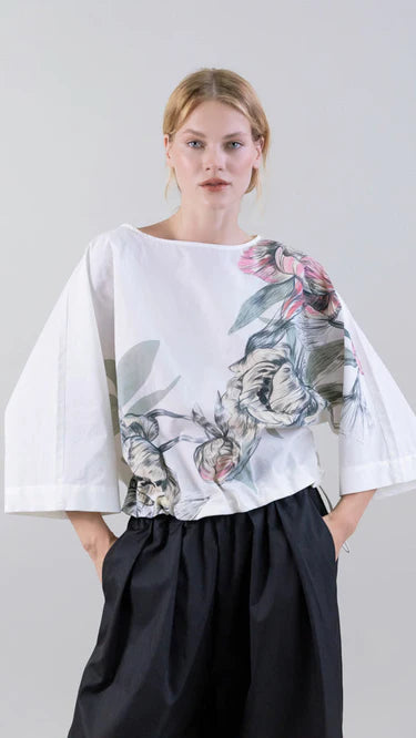 Psophia MUTED PEONY STUDY OVERSIZED DRAWSTRING TOP