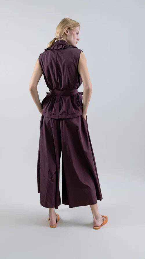 Psophia SOFT STRUCTURED FIG TAFFETA PALAZZO WITH DRAWSTRING DETAIL