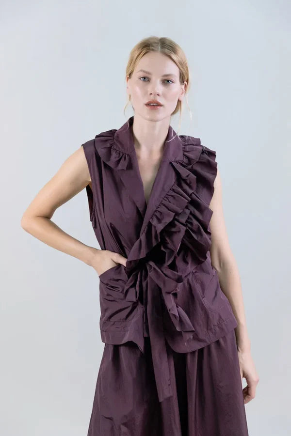 Psophia TAFFETA WRAP TOP WITH NOTCHED LAPELS