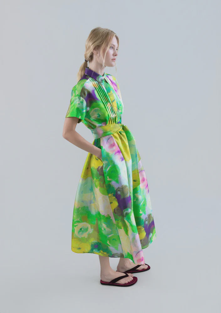 Psophia LONG SHIRT DRESS WITH BLOOMLIGHT PRINT AND FRONT PINTUCKS