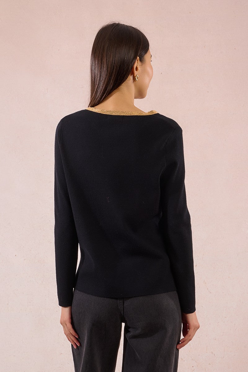 Molly Bracken Sweater with iridescent collar trim