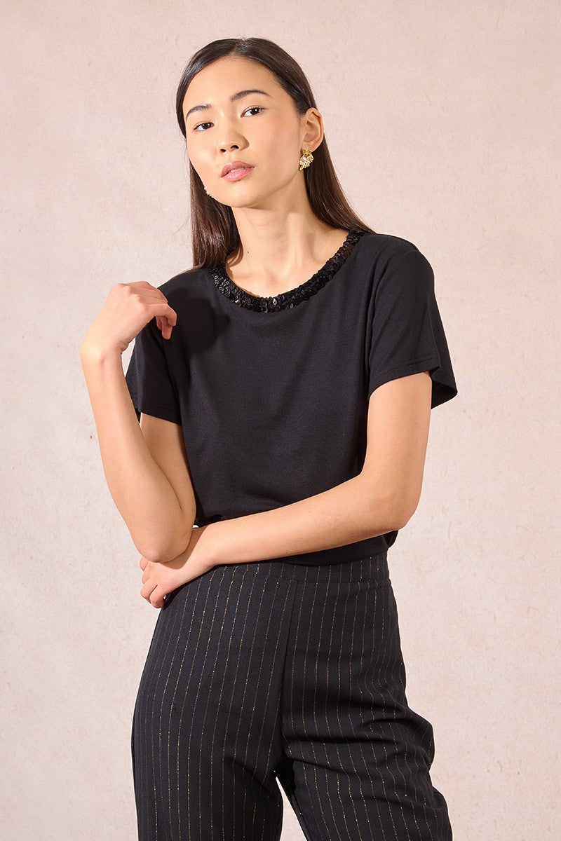 Molly Bracken T-shirt sequin neckline