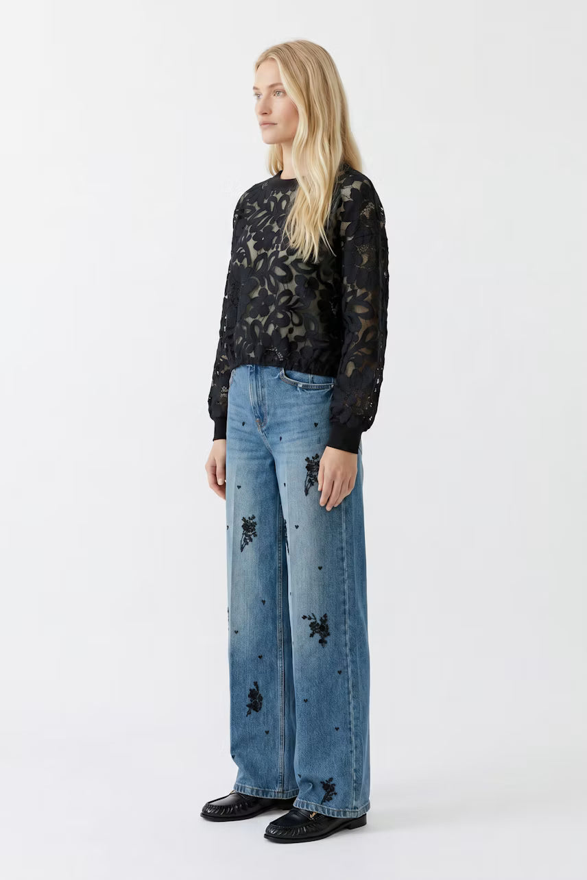 OUI Sweatshirt Spitze - black