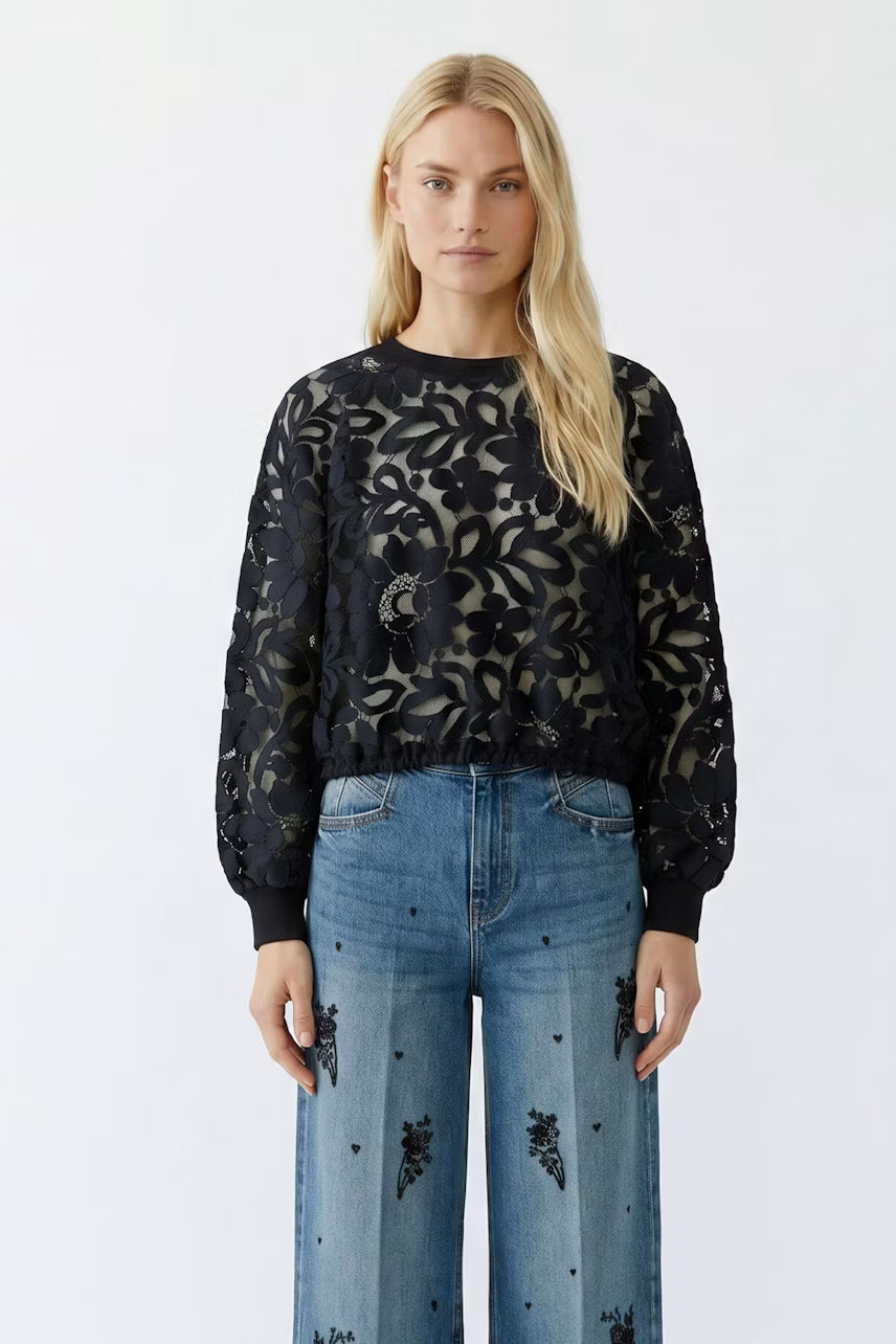 OUI Sweatshirt Spitze - black
