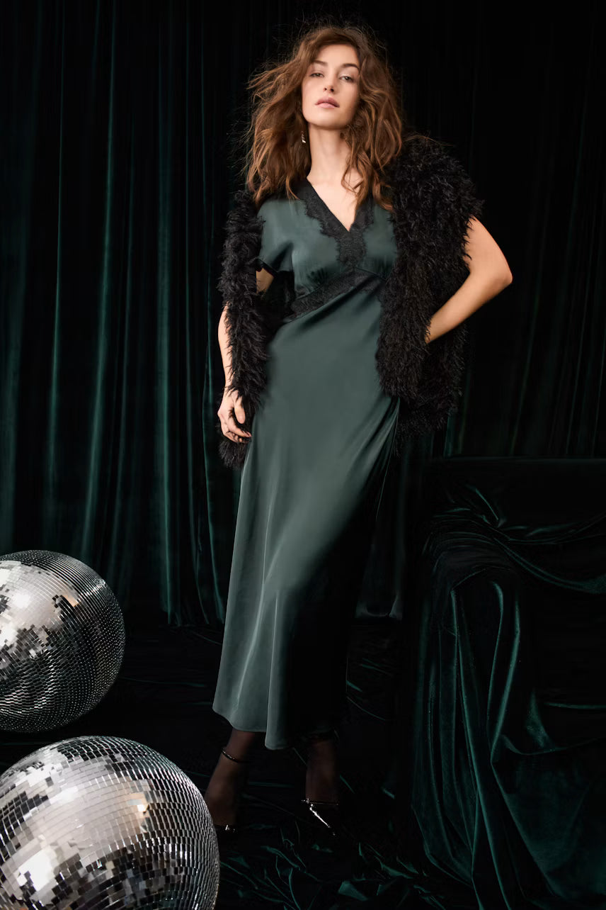 OUI Satin dress - scarab