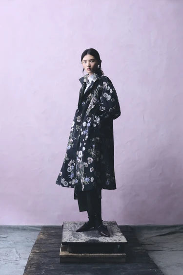 Psophia LONG NYLON TRENCH COAT WITH "DANDELION" PRINT