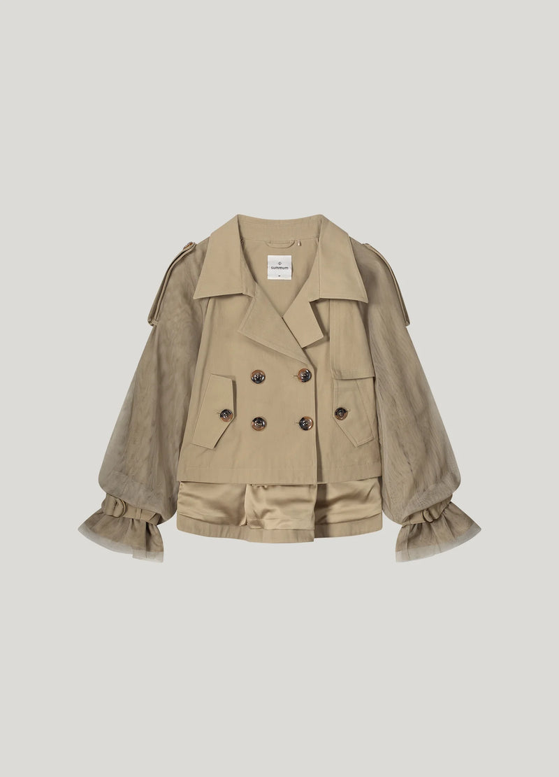 Summum Short trench coat with mesh sleeves