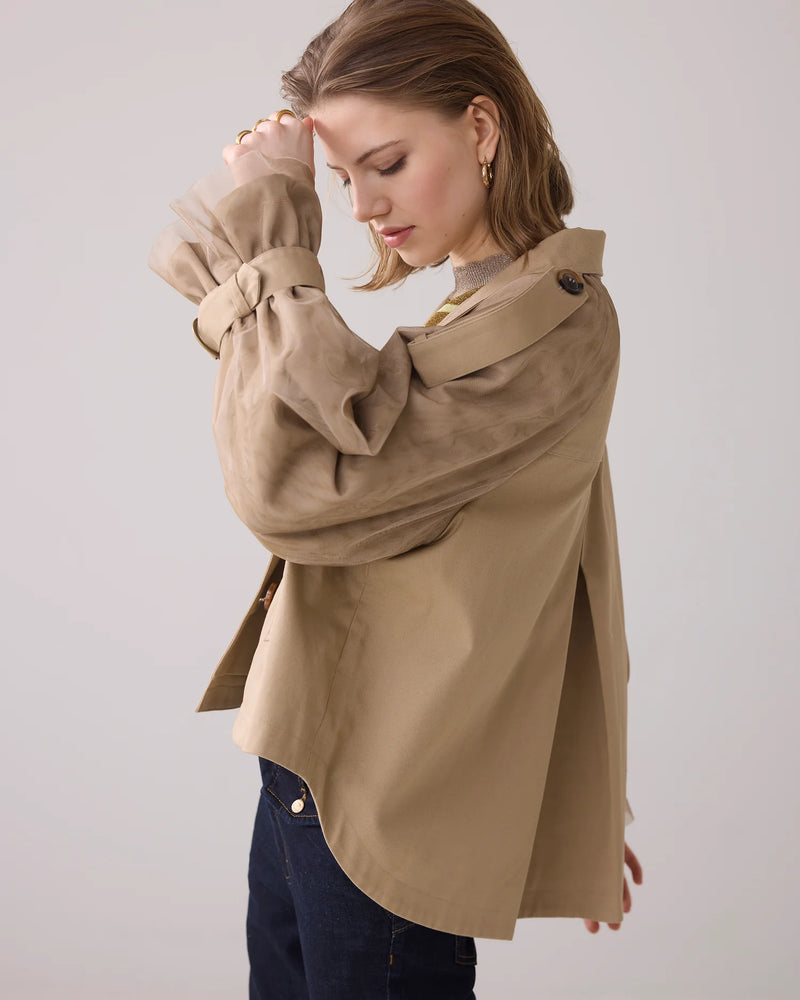 Summum Short trench coat with mesh sleeves