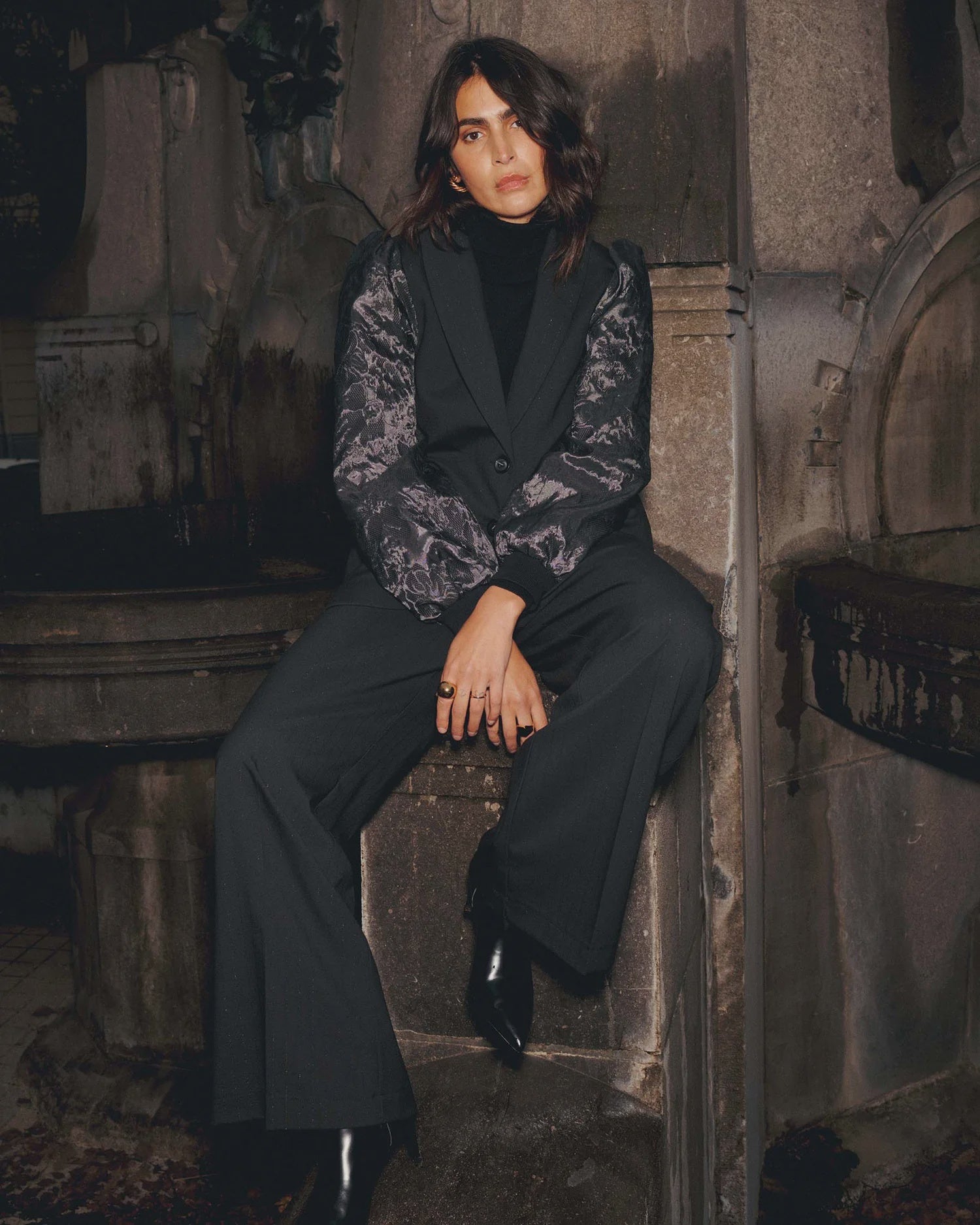 Summum Pinstripe blazer with jacquard sleeves