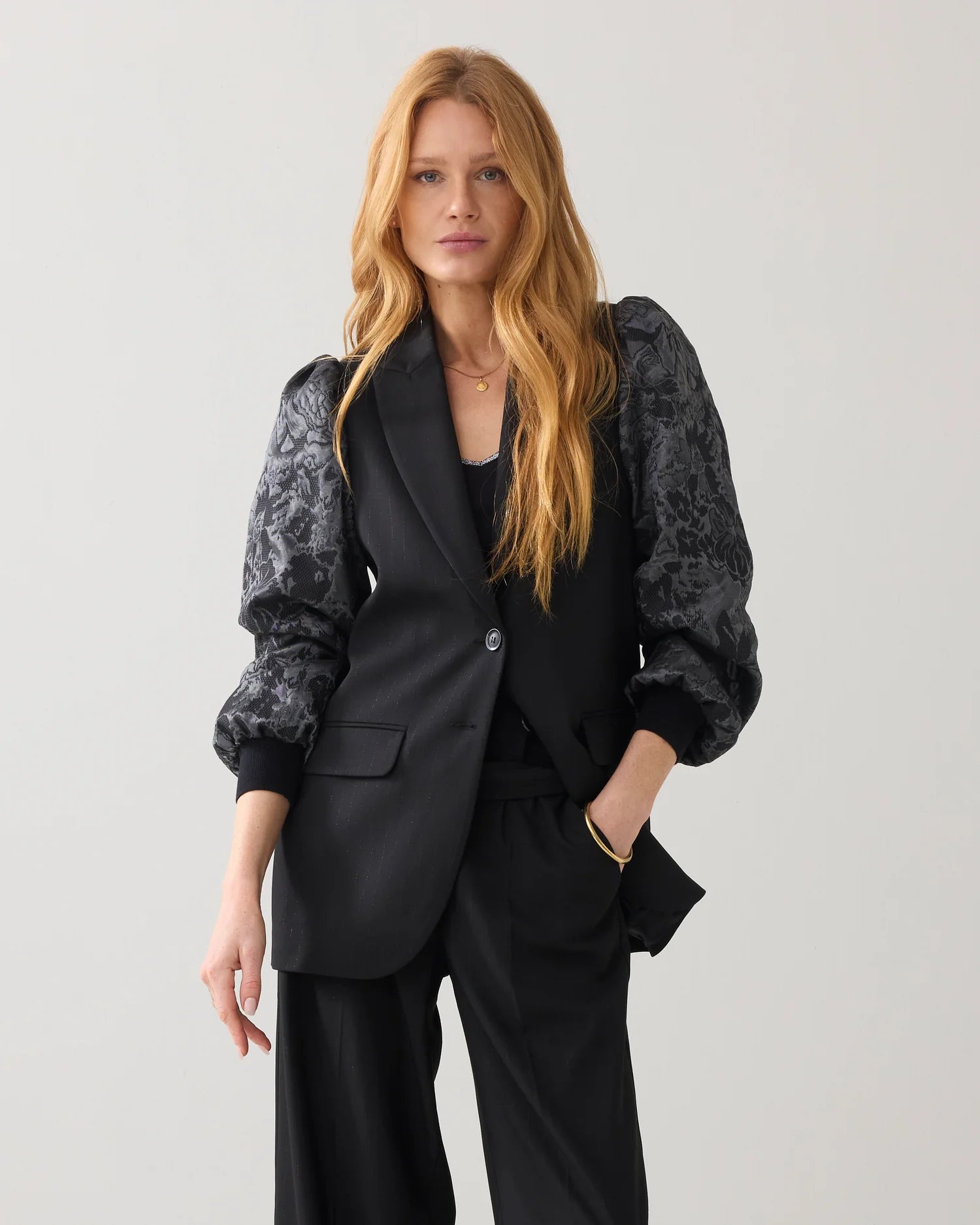 Summum Pinstripe blazer with jacquard sleeves