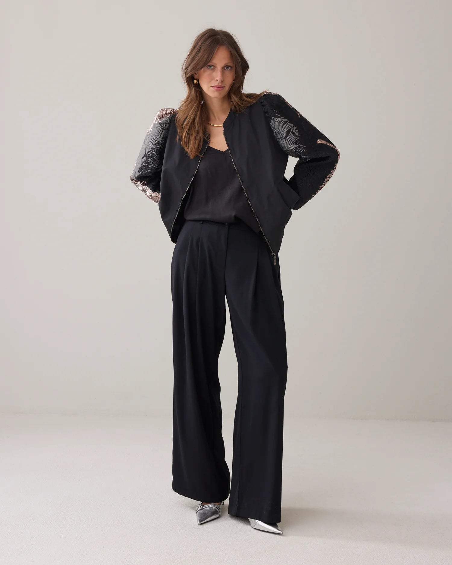 Summum Festive bomber jacket with jacquard sleeves