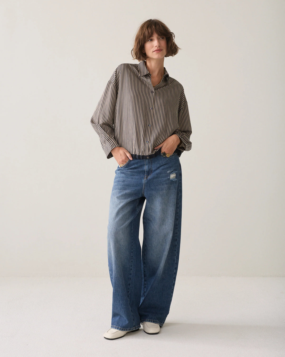 Summum Striped blouse with drawstring