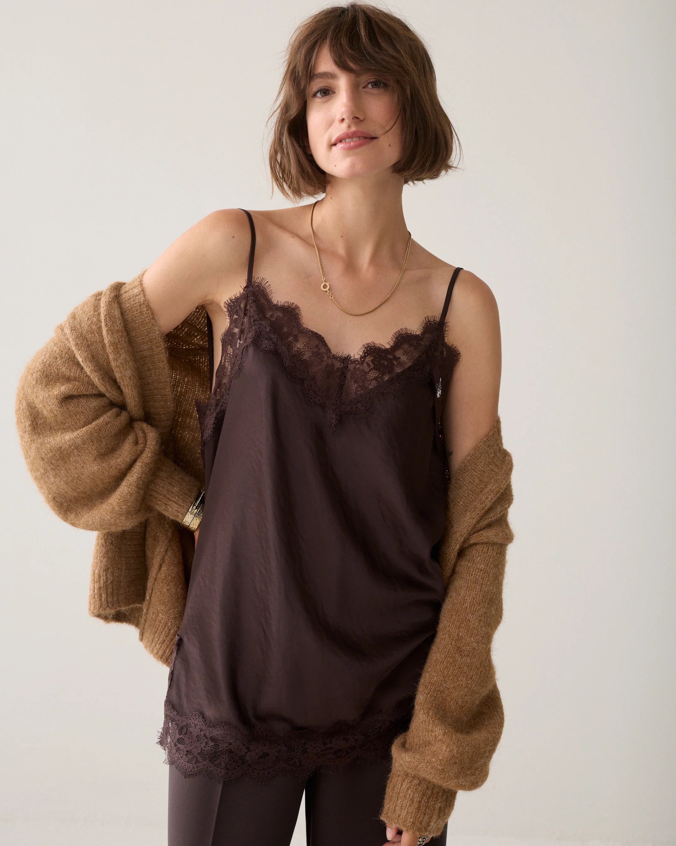 Summum Satin singlet with lace