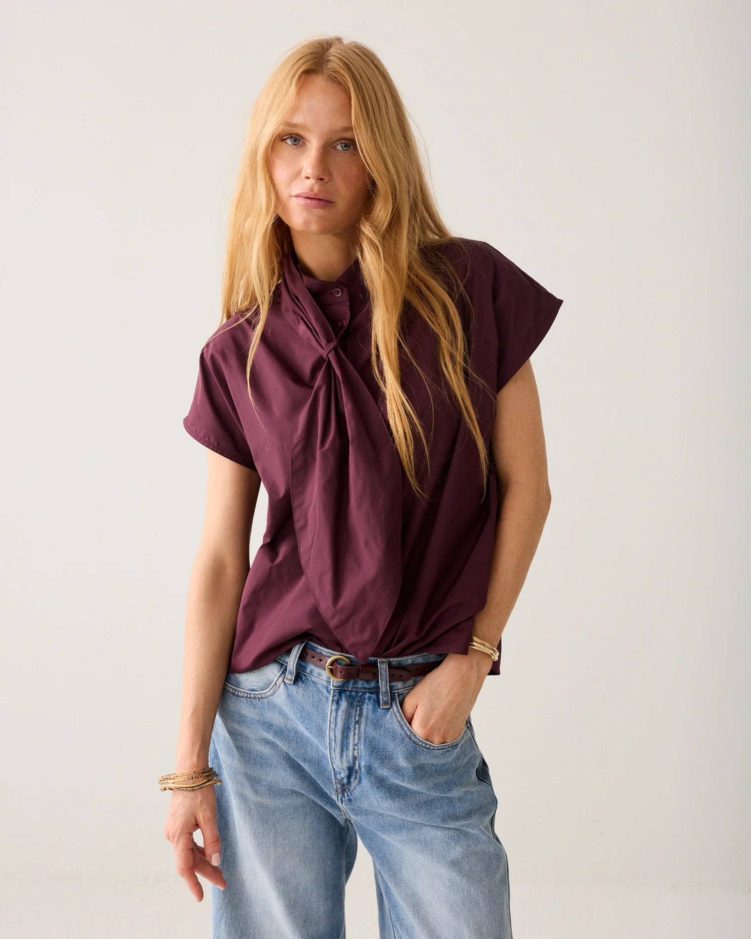 Summum Taffeta shawl collar top