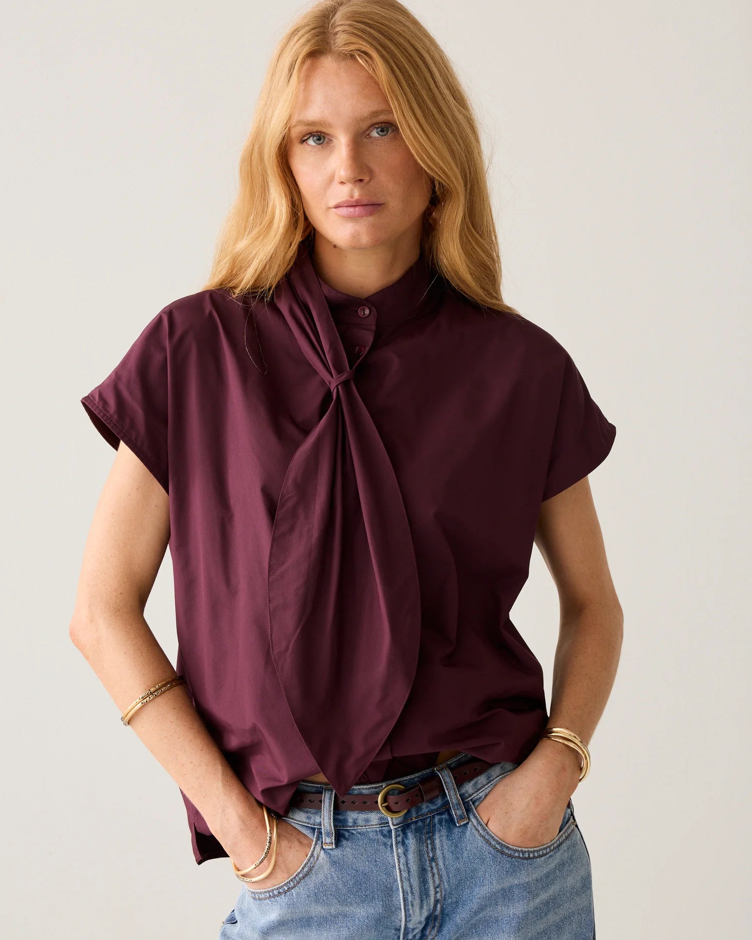 Summum Taffeta shawl collar top