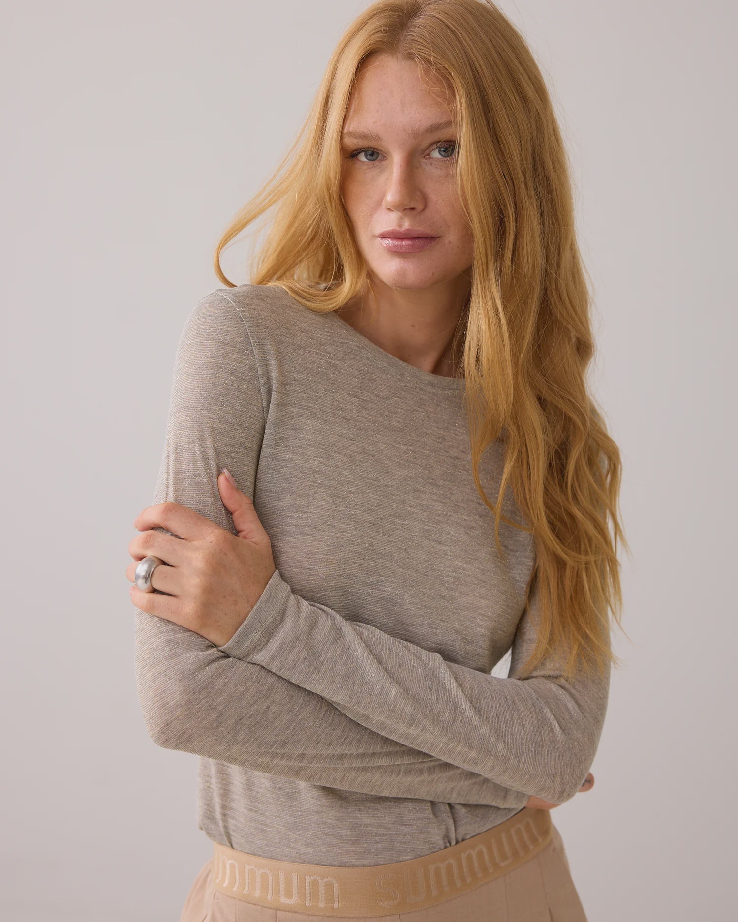 Summum Fitted long-sleeved top in Italian fabric