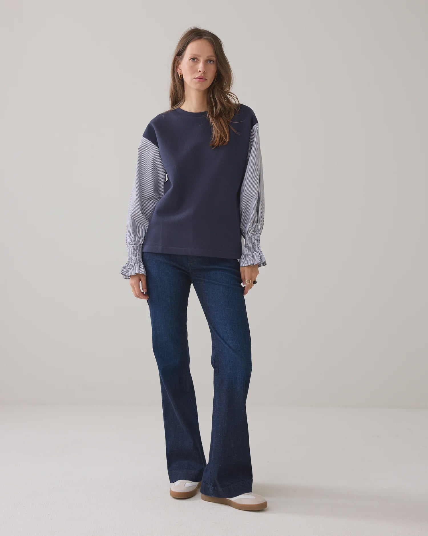 Summum Sweatshirt with striped sleeves