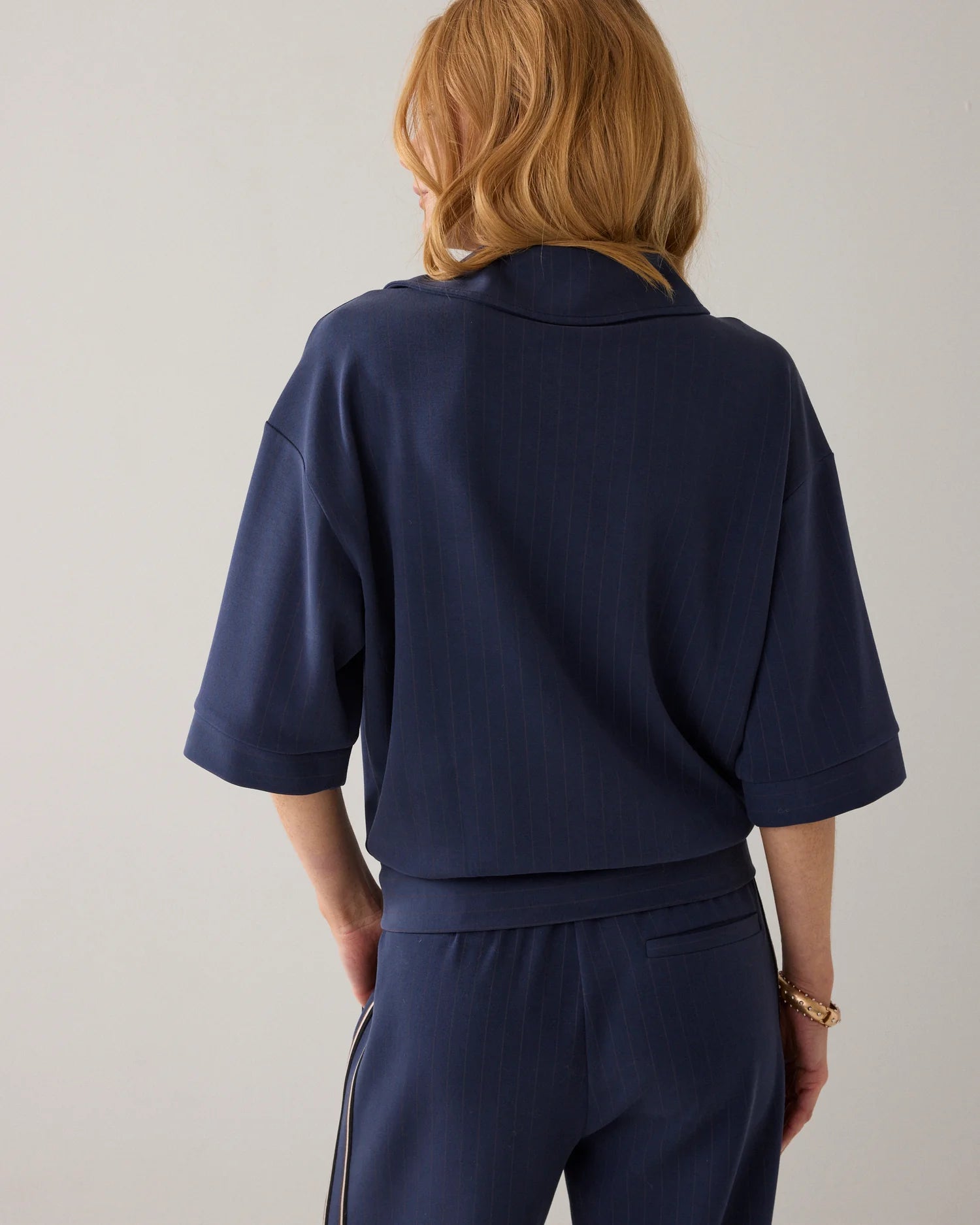 Summum Pinstripe polo shirt in soft scuba fabric