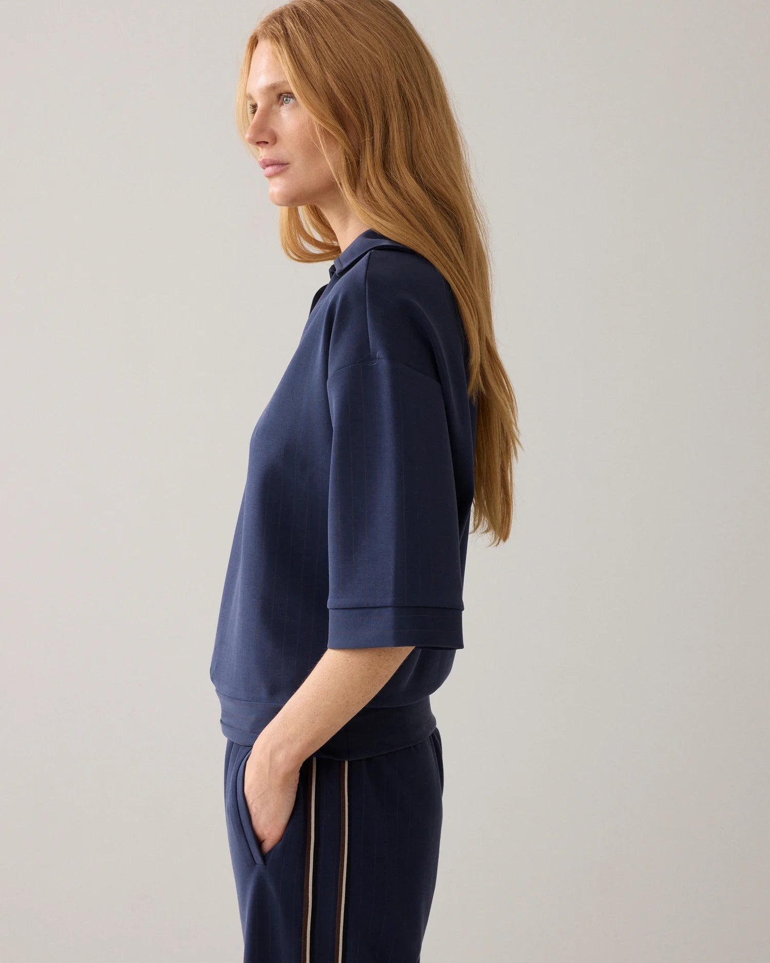 Summum Pinstripe polo shirt in soft scuba fabric