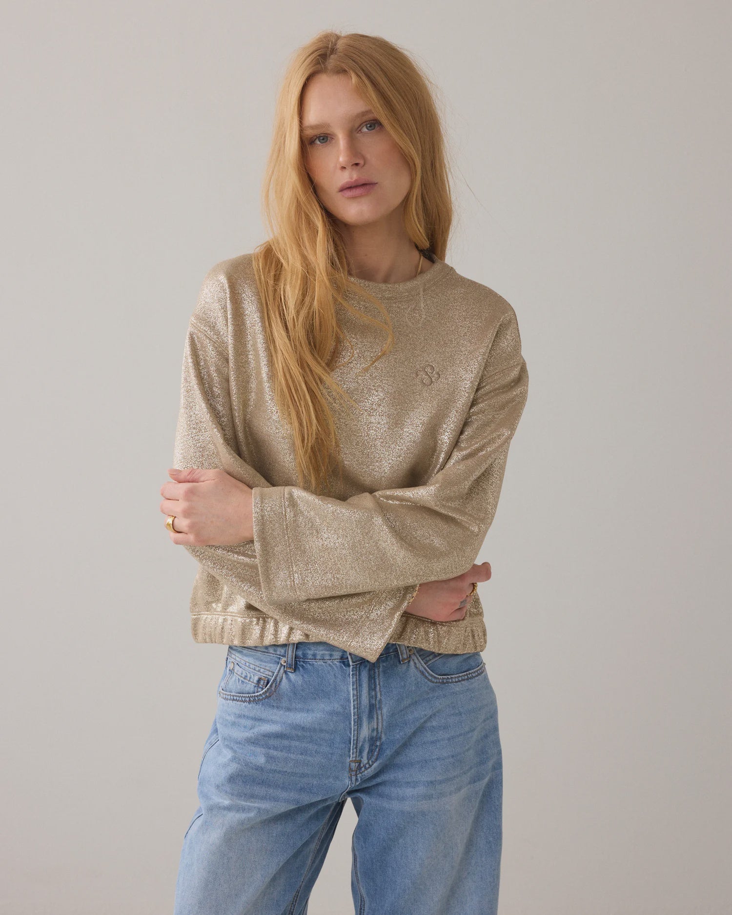 Summum Foil print jumper with kimono sleeves