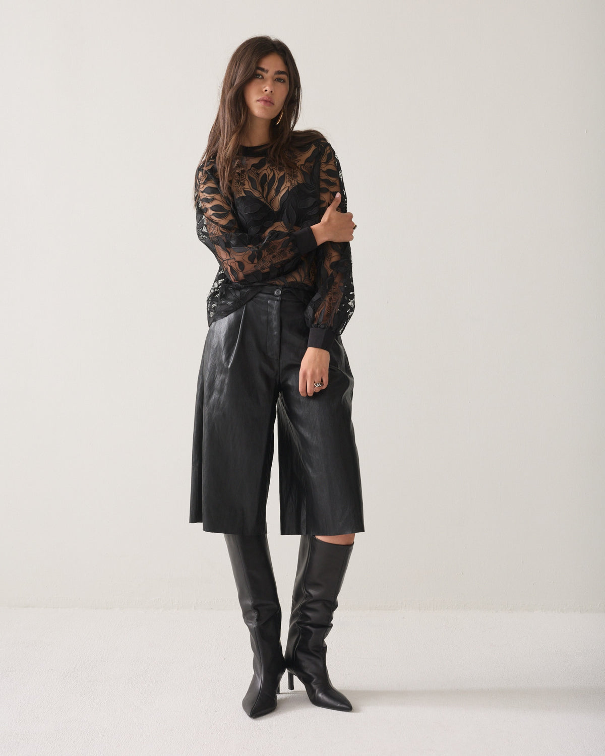 Summum Embroidered boxy mesh top