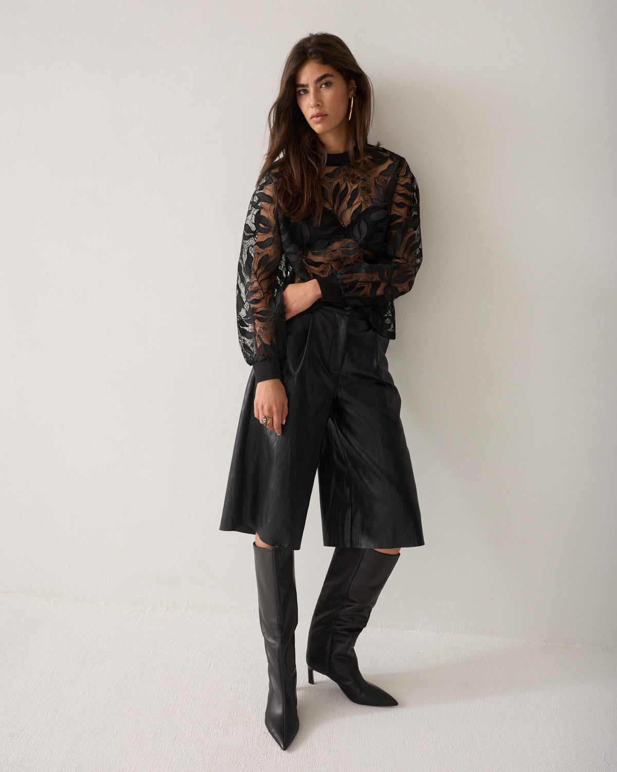 Summum Embroidered boxy mesh top