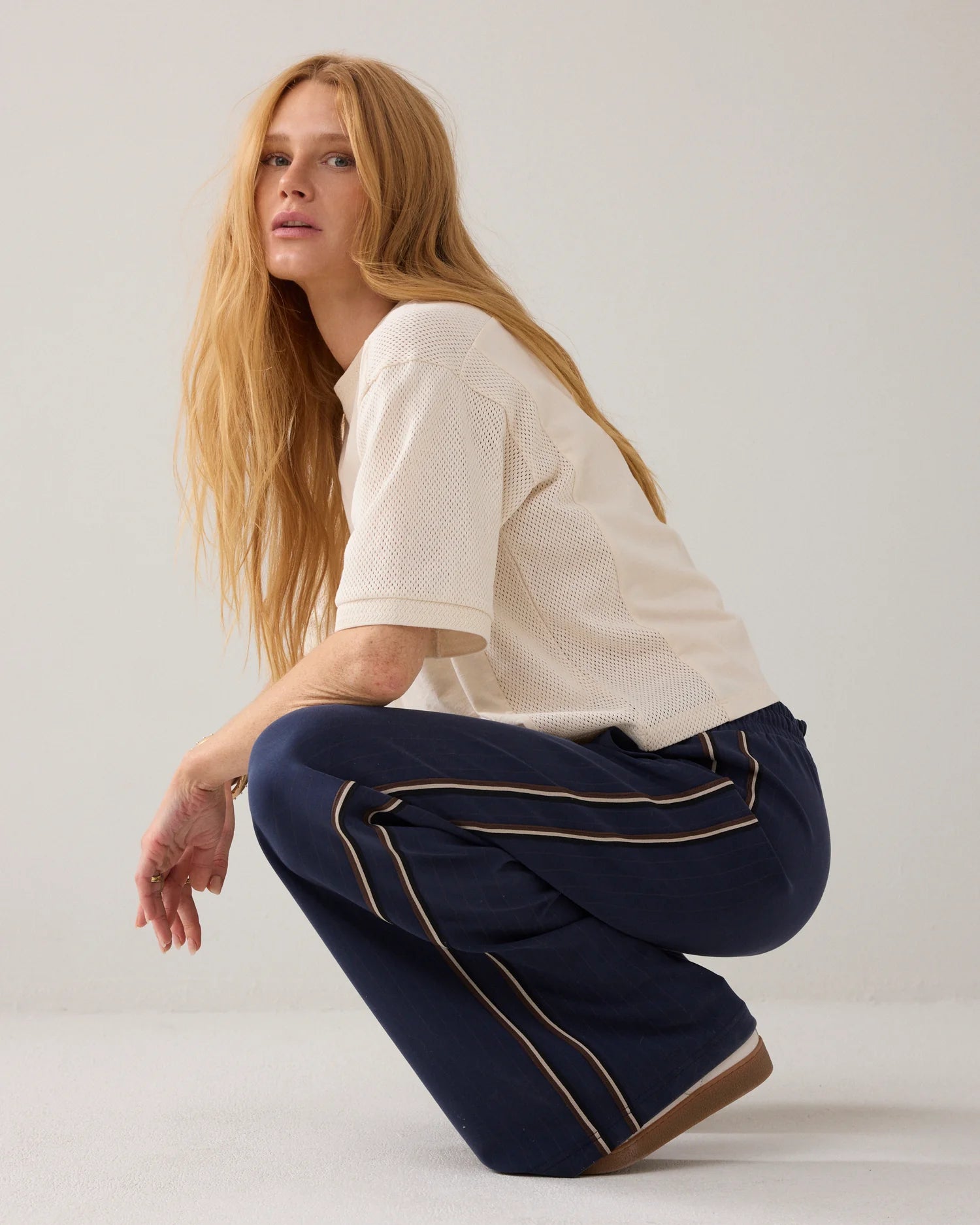 Summum Pinstripe trousers in scuba fabric