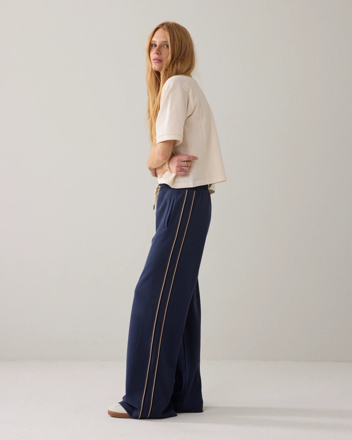 Summum Pinstripe trousers in scuba fabric