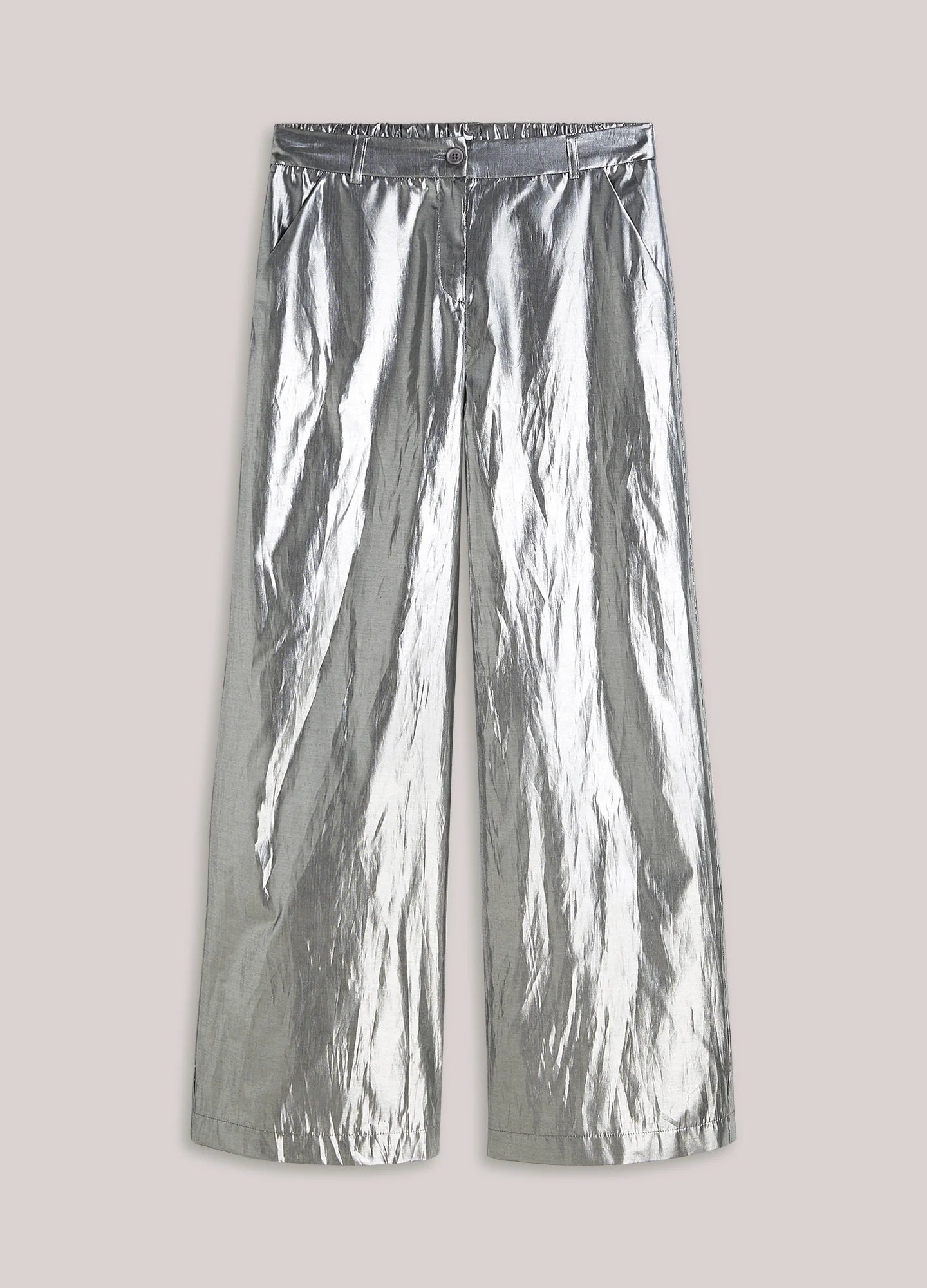 Summum WIDE-LEG TROUSERS IN SHINY SILVER FABRIC