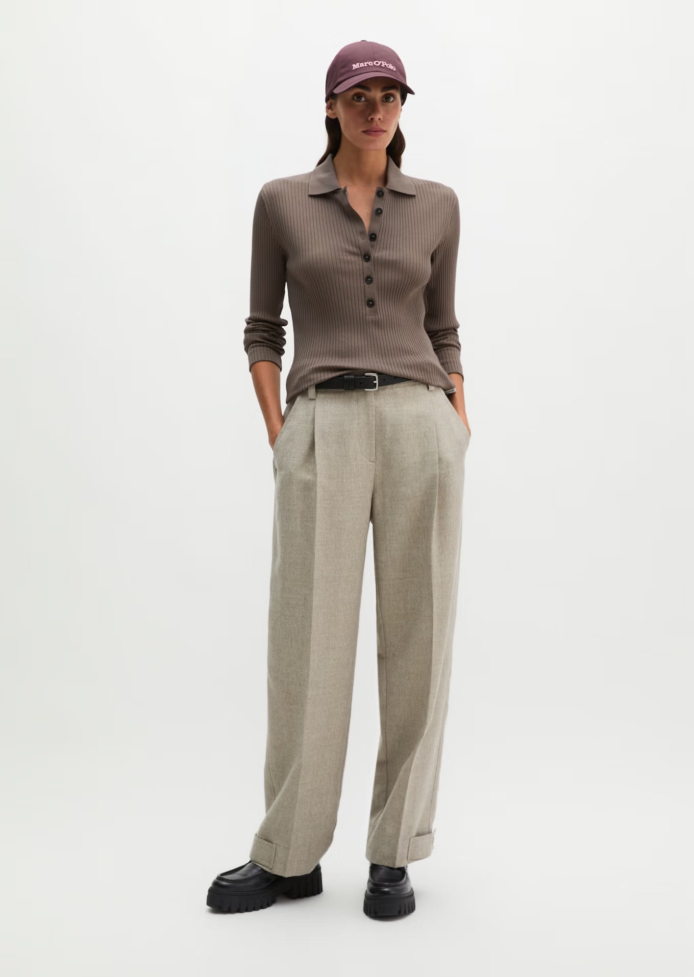Marc O'Polo Ribbed long sleeve polo shirt