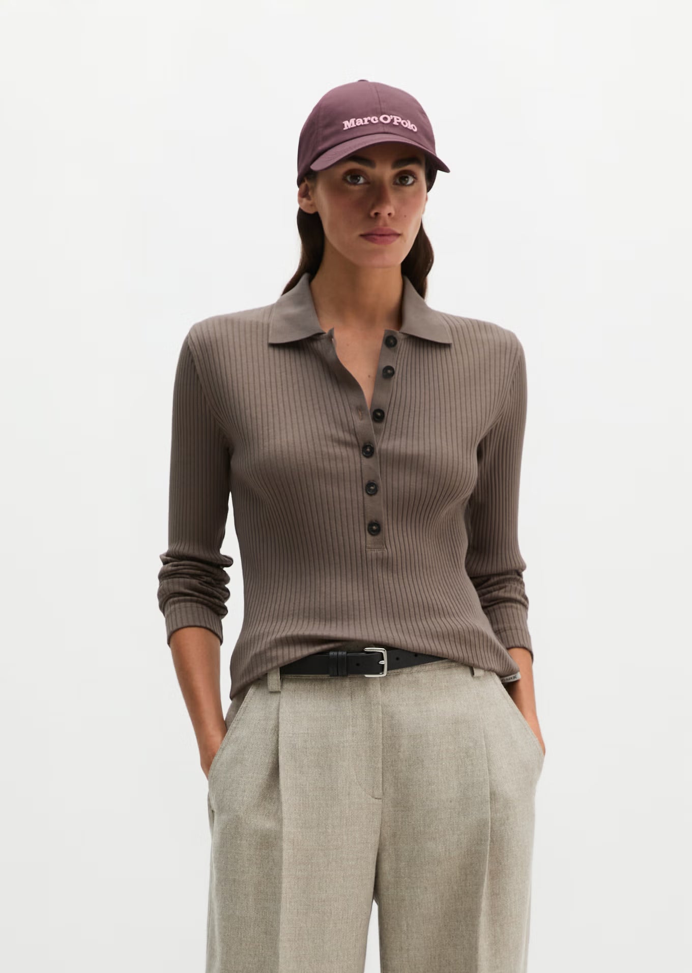 Marc O'Polo Ribbed long sleeve polo shirt