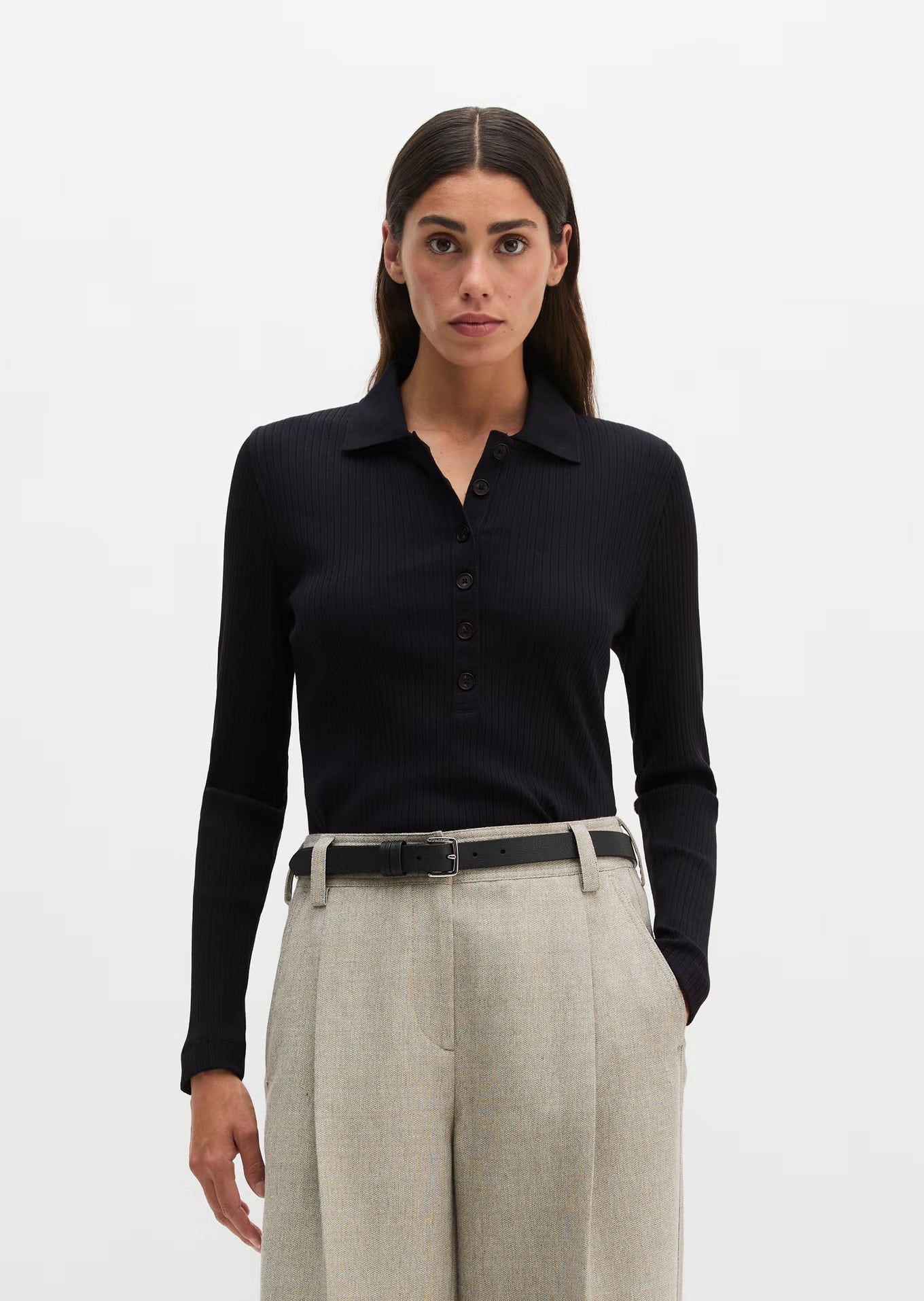 MARC O'POLO Ribbed long sleeve polo shirt
