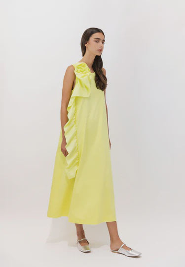 Psophia Sculptural Rosette Mercerized Cotton Midi Dress