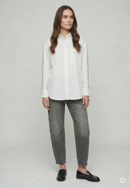 Marc Aurel Oversized poplin shirt with decorative ribbon