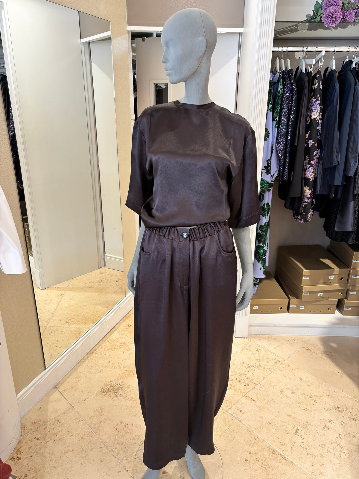 ALYSI WIDE-LEG SATIN TROUSERS